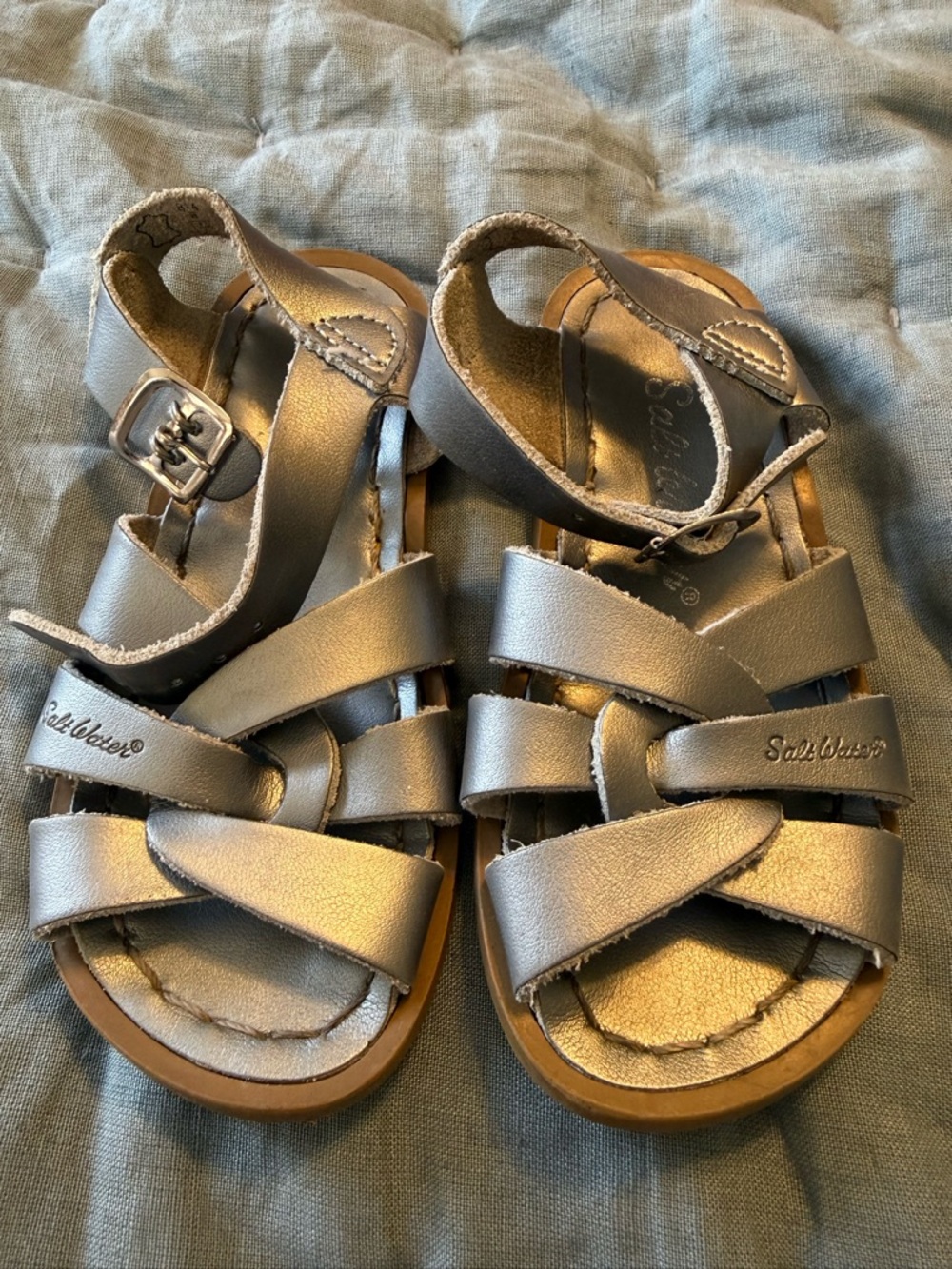 Metallic Silver Kids Fisherman Sandals